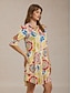 abordables Vestidos de Midi-Elegant Satin Floral Shirt Dress