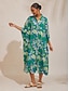 economico Abiti midi-Resort Leaf Print Midi Dress Shirt Collar