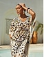 abordables Robes Maxi-Leopard Motif Dolman Sleeve Chiffon Maxi Dress
