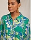 economico Abiti midi-Resort Leaf Print Midi Dress Shirt Collar