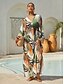 cheap Maxi Dresses-Botanical Print Satin Dolman Maxi Dress