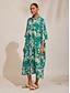 economico Abiti midi-Resort Leaf Print Midi Dress Shirt Collar