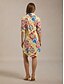 abordables Vestidos de Midi-Elegant Satin Floral Shirt Dress