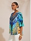 cheap Blouses-Jungle Print Chiffon Vacation Top