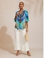 cheap Blouses-Jungle Print Chiffon Vacation Top