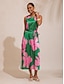 abordables Robes Maxi-Contrast Color Floral Satin Maxi Dress