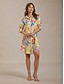 abordables Vestidos de Midi-Elegant Satin Floral Shirt Dress