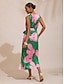 abordables Robes Maxi-Contrast Color Floral Satin Maxi Dress