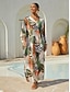 cheap Maxi Dresses-Botanical Print Satin Dolman Maxi Dress