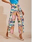 cheap Pants-Geometric Floral Satin Wide Leg Pants