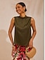 economico Tank Tops &amp; Camis-Satin Stand Collar Sleeveless Top