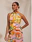 abordables Tank Tops &amp; Camis-Satin Floral Print Halter Top