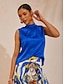 economico Tank Tops &amp; Camis-Ruched Satin Stand Collar Top