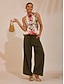 economico Tank Tops &amp; Camis-Floral Stand Collar Shirred Satin Top