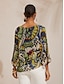 abordables blouses-Butterfly Color Block Loose Chiffon Top