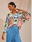 cheap Blouses-Summer Escape Geometric  Dolman Sleeve Satin Top