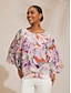 economico bluse-Abstract Floral Layered Chiffon Blouse