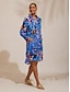 economico Abiti midi-Abstract Satin Floral Straight Shirt Dress