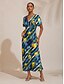 abordables Vestidos Maxi-Stripe Lemon Pattern Waist Cinching Satin Maxi Dress
