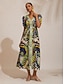 cheap Maxi Dresses-Butterfly Print Waist Defined Maxi Dress