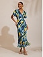 abordables Vestidos Maxi-Stripe Lemon Pattern Waist Cinching Satin Maxi Dress