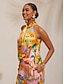abordables Tank Tops &amp; Camis-Satin Floral Print Halter Top