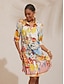 abordables Robes Midi-Scenic Floral Print Satin Shirt Dress