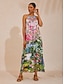 economico Vestiti maxi-Jungle Print Loose Satin Maxi Dress