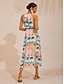 cheap Maxi Dresses-Summer Escape Geometric Waist-cinching Satin Maxi Dress