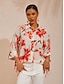 cheap Blouses-Spring Blooms Flowy Chiffon Asymmetrical Dolman Sleeve Blouse