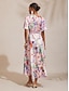abordables Robes Maxi-Color Block Floral Ruched Satin Maxi Dress