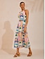 cheap Maxi Dresses-Summer Escape Geometric Waist-cinching Satin Maxi Dress