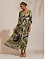 cheap Maxi Dresses-Vacation Butterfly Print Chiffon Maxi Dress