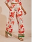 cheap Pants-Color block Floral Satin Wide leg Pants