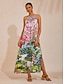 economico Vestiti maxi-Jungle Print Loose Satin Maxi Dress