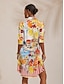 abordables Robes Midi-Scenic Floral Print Satin Shirt Dress