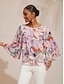 economico bluse-Abstract Floral Layered Chiffon Blouse
