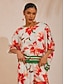 economico bluse-Color block Floral Satin Dolman Top
