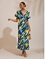 abordables Vestidos Maxi-Stripe Lemon Pattern Waist Cinching Satin Maxi Dress