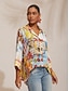 cheap Blouses-Scenic Floral Chiffon Dolman Short Shirt
