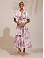 abordables Robes Maxi-Color Block Floral Ruched Satin Maxi Dress