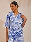 economico bluse-camicetta blu leggera effetto lino St Barth Blooms