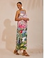 economico Vestiti maxi-Jungle Print Loose Satin Maxi Dress