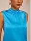 abordables blouses-Satin Stand Collar Sleeveless Wide Shoulder Casual Vacation Shirt