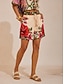 preiswerte Hose-Floral Elastic Waist Linen Shorts