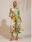 cheap Maxi Dresses-Floral Contrast Ruched Satin Maxi Dress