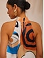 cheap Tank Tops &amp; Camis-Abstract Art Silky Satin Halter Sleeveless Top