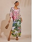 economico Vestiti maxi-Jungle Print Dolman Sleeve Chiffon Maxi Dress