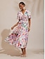 abordables Robes Maxi-Color Block Floral Ruched Satin Maxi Dress