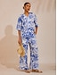 economico bluse-camicetta blu leggera effetto lino St Barth Blooms